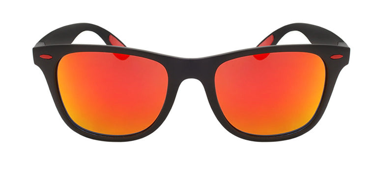 Black sunglasses with red fashion lenses